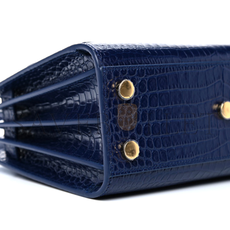 YSL BLUE CROC EMBOSSED LEATHER NANO CLASSIC SAC DE JOUR TOTE 392035DND1N4150 (22*18*10.5cm)